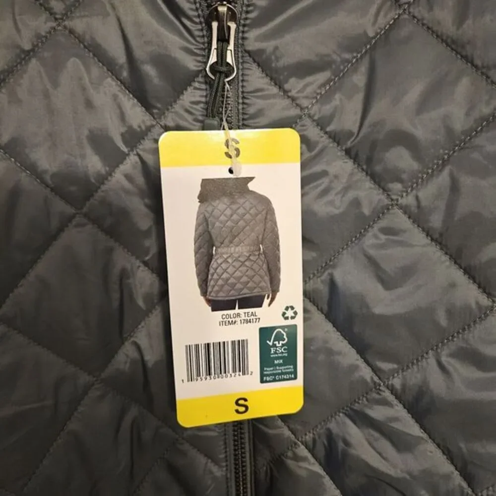 32 Degrees Ladies' Belted Diamond Quilt‎ Jacket / Color Teal / Size Small / NEW